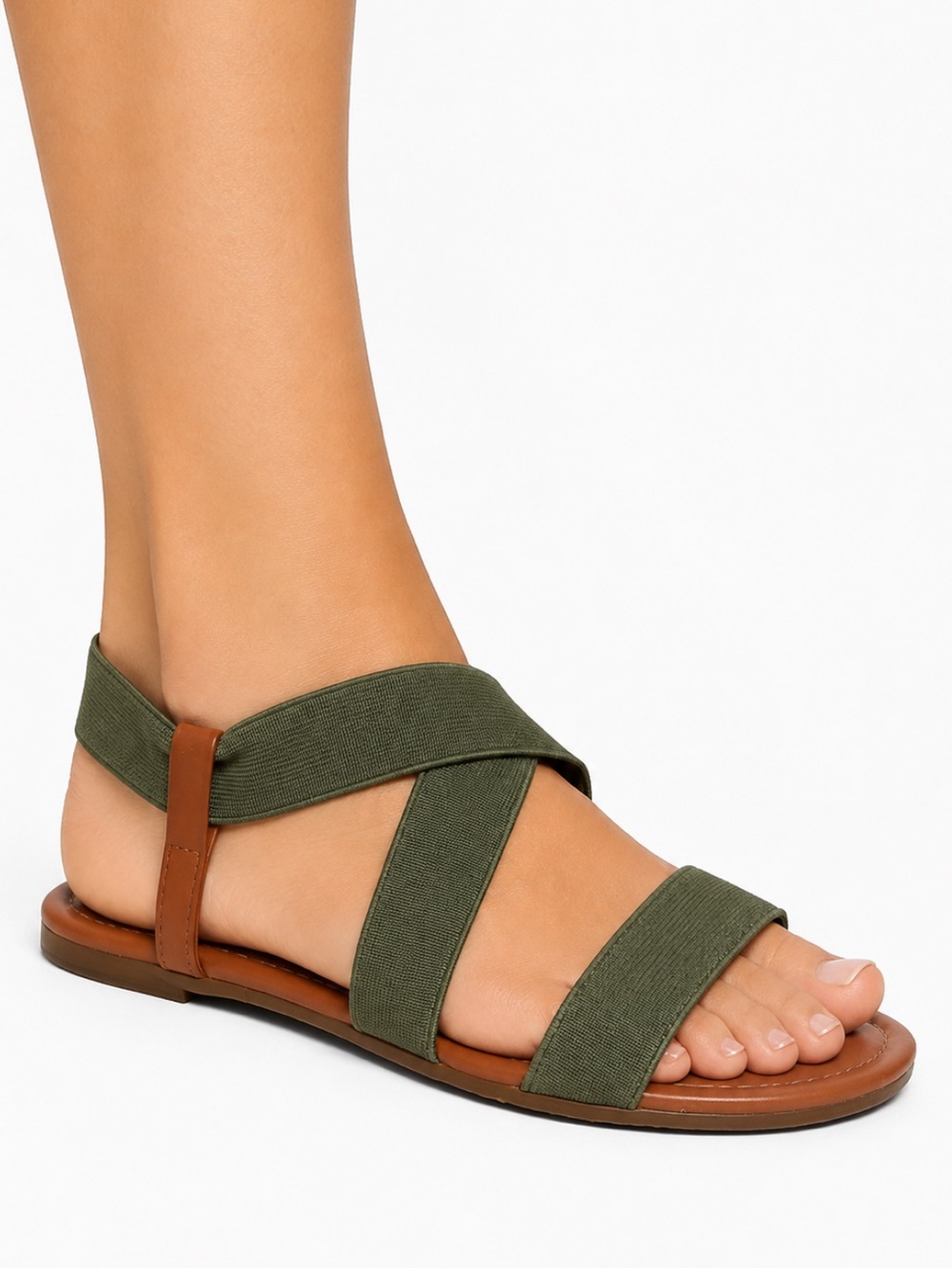 Sylonway green strappy elastic stretch slip on sandals size 6